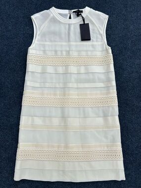 Belstaff NWT Off White Ivory Sleeveless Shift Dress with Leather Trimmings